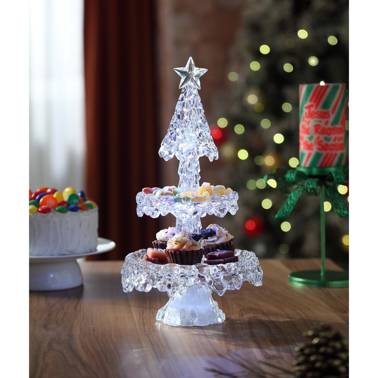 Icy Giftware LED Lighted Two-Tier Musical Christmas Dessert Stand - 15.25"